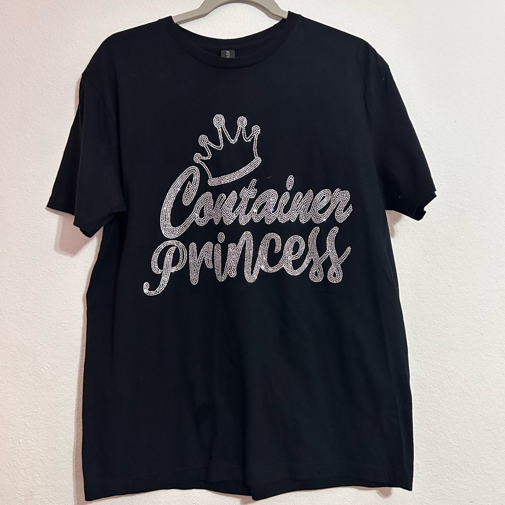 Black Graphic Tee with Silver Text
